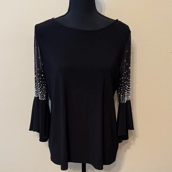 MSK Black Blouse with Beaded Sleeves - Picture 1 of 4